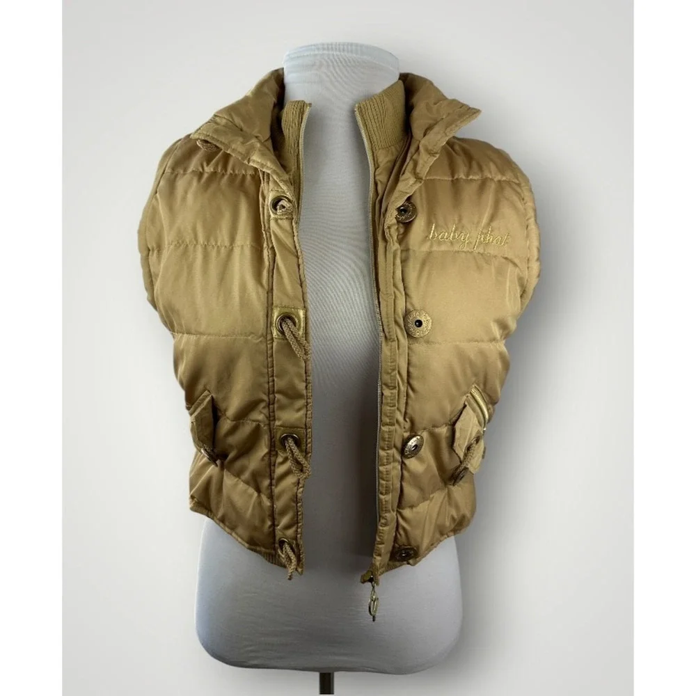 Vintage Y2K Baby Phat Feather Down Puffer Vest Gold Button Zip Womens Size Large - Picture 3 of 16